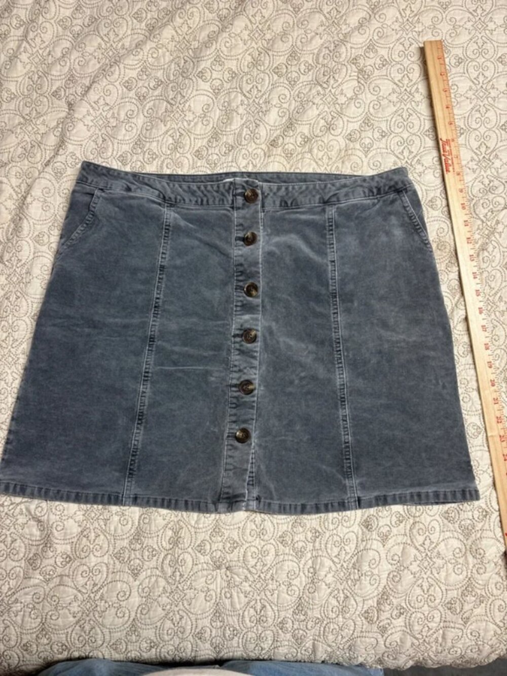 Blue Gray Button Front High Rise A-Line Mini Skirt
